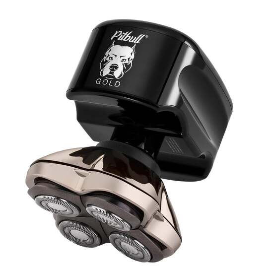 Pitbull Gold PRO head and face shaver with LED battery display and four rotary shaving heads