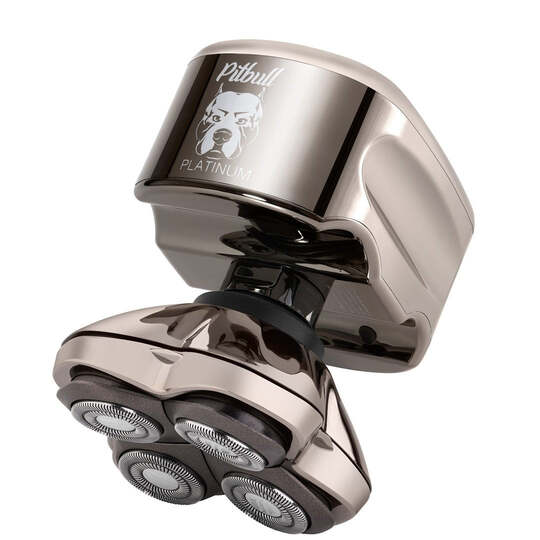 Pitbull Platinum PRO head and face shaver with compact body and four precision shaving heads